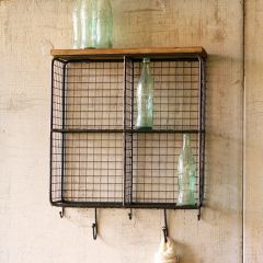 Wire Shelf With Wooden Top and Hooks