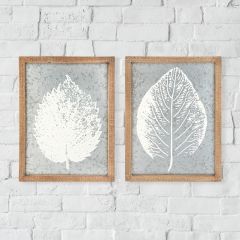 Wood and Metal Leaf Wall Art Set of 2