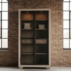 Cage Door Lighted Bookcase