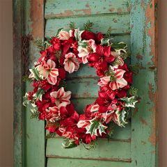 Candy Cane Amaryllis and Holly Berry Wreath