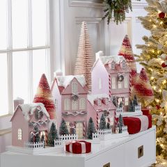 Candy Cane Lane Lighted Paper House Set of 2