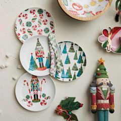 Candy Cane Nutcracker Holiday Plate Set of 4