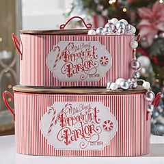 Candy Striped Oval Lidded Box Set of 2