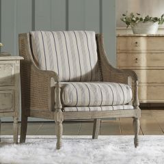 Cane Frame Accent Chair With Striped Upholstery