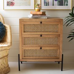 Cane Front 3 Drawer Side Table