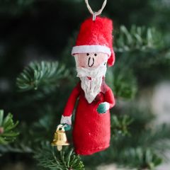 Canvas Slim Santa With Bell Ornament