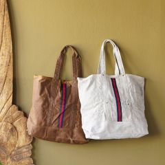 Canvas Shoulder Tote With Stripe