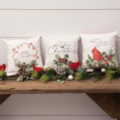 Cardinal and Holly Mini Christmas Pillows Set of 3