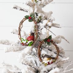 Bird On Twig Wreath Ornament Set of 2