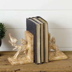 Carved Birds On Branch Bookend Set of 2