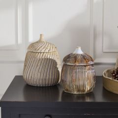 Carved Ceramic Acorn Canister