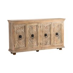 Carved Coastal 4 Door Sideboard Cabinet
