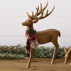 Carved Deer Figurine With Plaid Scarf Buck