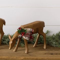 Carved Deer Figurine With Plaid Scarf Doe