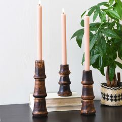 Carved Espresso Wood Taper Holder Set of 3