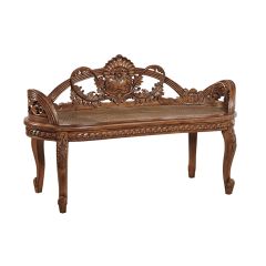 Carved Foliate Mahogany Bench Seat