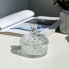 Carved Glass LIdded Trinket Jar