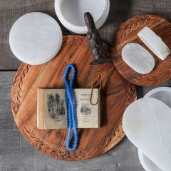 Carved Leaf Motif Round Serving Board