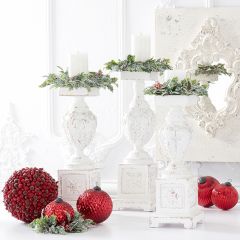 Carved Leaves Wood Candle Holder Set of 3