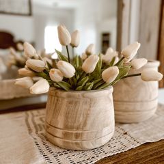 Carved Lines Wood Planter Set of 2