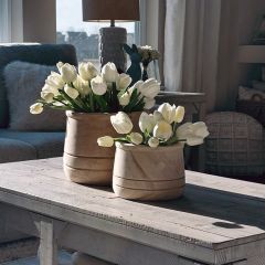 Carved Lines Wood Planter Set of 2