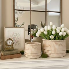 Carved Lines Wood Planter Set of 2