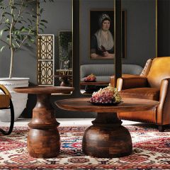 Carved Mango Wood Round Side Table