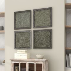 Carved Metal Flourish Wall Tile Set of 4