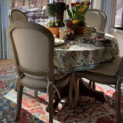 Carved Oak Wood Dining Chair With Cushion