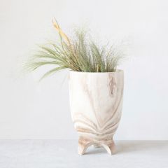 Carved Paulownia Wood Footed Vase