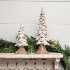 Carved White Winter Tree Set of 2