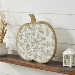 Carved Whitewash Wood Trailing Vine Pumpkin Set of 2