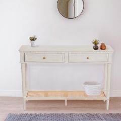 Carved Wood and Cane Console Table