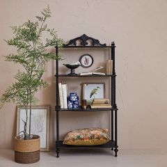 Carved Wood and Metal Three Tier Shelf