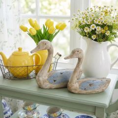 Carved Wood Duck Sculpture Set of 2