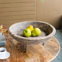 Carved Wood Footed Decorative Bowl
