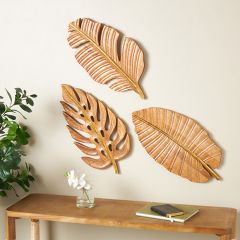 Carved Wood Leaf Wall Decor