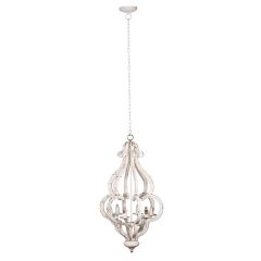 Carved Wood Weathered White Chandelier