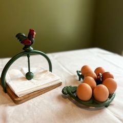 Cast Iron Rooster Egg Holder And Napkin Holder Green