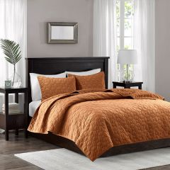Casual Comfort Orange 3 Piece Velvet Quilt and Shams Set