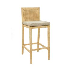 Casual Farmhouse Cushioned Rattan Barstool