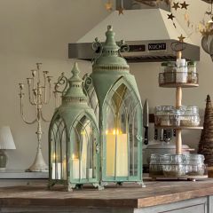 Cathedral Arch Metal and Glass Lantern Set of 2