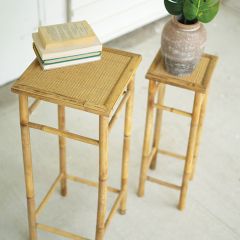 Bamboo Pedestal Nesting Tables Set of 2