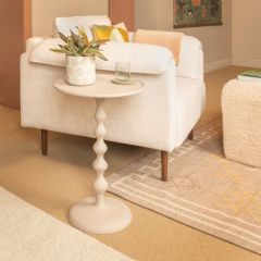 Round Hammered Metal Table White
