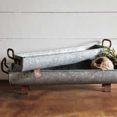 Long Shallow Galvanized Trays Set of 2