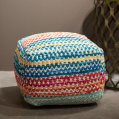 Hand Woven Colorful Pouf Ottoman