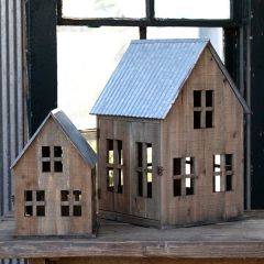 Christmas Cottage House Candle Lantern Set of 2