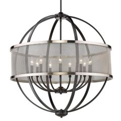 Matte Black 9 Light Chandelier with Pewter Shade