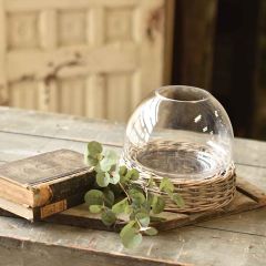 Glass And Wicker Bowl Terrarium 7.5 Inch