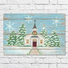 Snowy Christmas Church Canvas Art